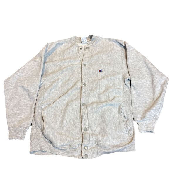 Vintage 90s Champion Reverse Weave XL Snap Front Cardigan Jacket Grey - Picture 1 of 10